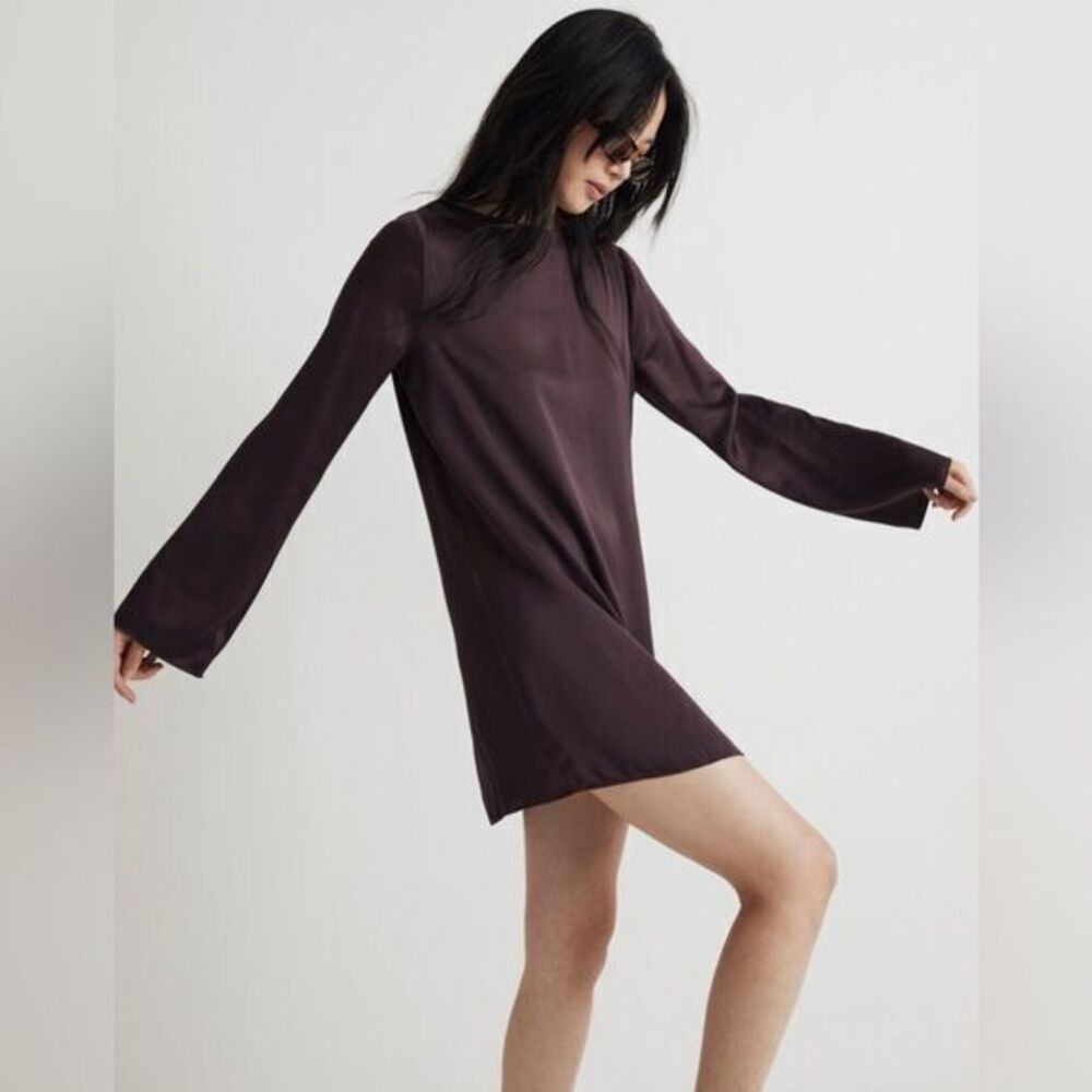 NWT Madewell Satin Shift Mini Dress Chocolate Raisin Size XXS - Picture 12 of 12